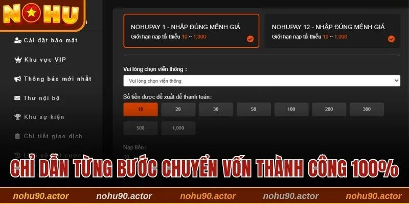 Chỉ dẫn từng bước chuyển vốn thành công 100%