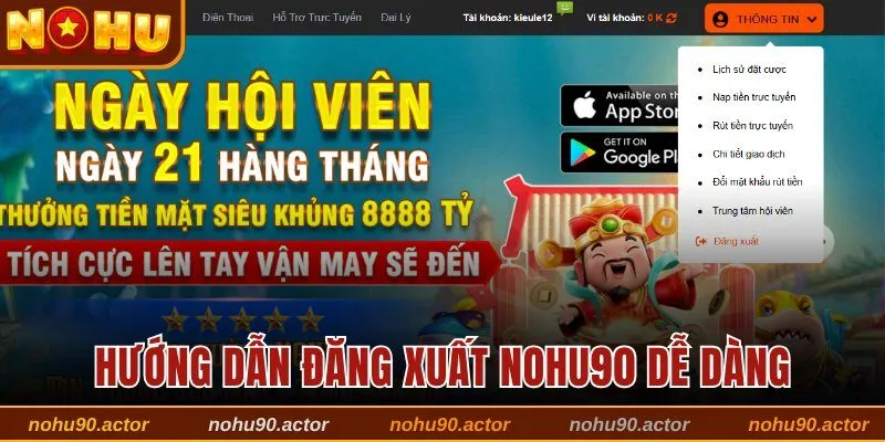 Hướng dẫn đăng xuất tài khoản Nohu90 dễ dàng